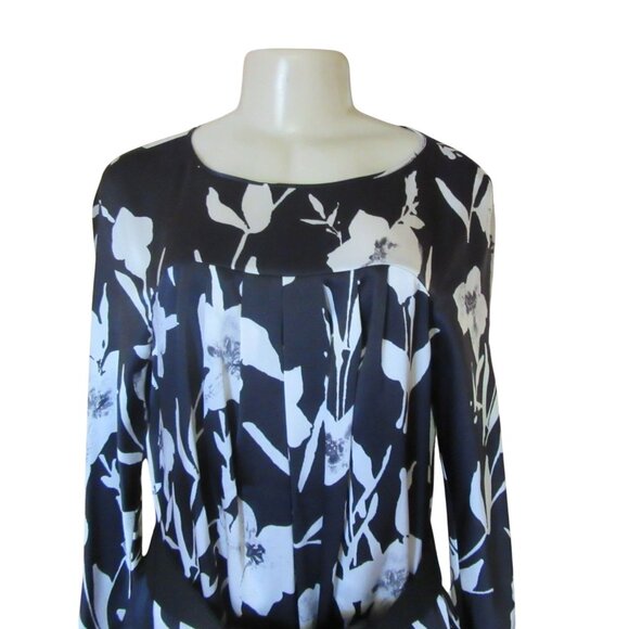 Lafayette 148 New York Silk Black & White Floral Tunic Blouse With Belt Size 8 - Picture 2 of 7